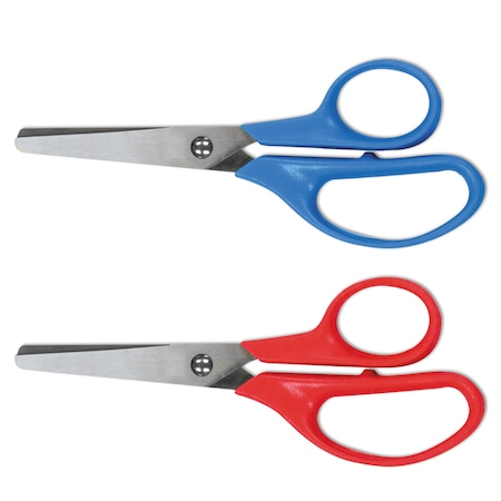 UNIVERSAL Kids' Scissors, 5" Length, 1 3/4" Cut, Rounded, Blue; Red, PK2 UNV92024